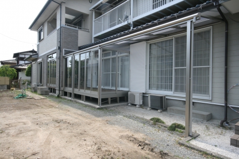 朝倉市　Ｋ様　サンルーム、テラス屋根＋セフター（風除室）まで取り付け工事！